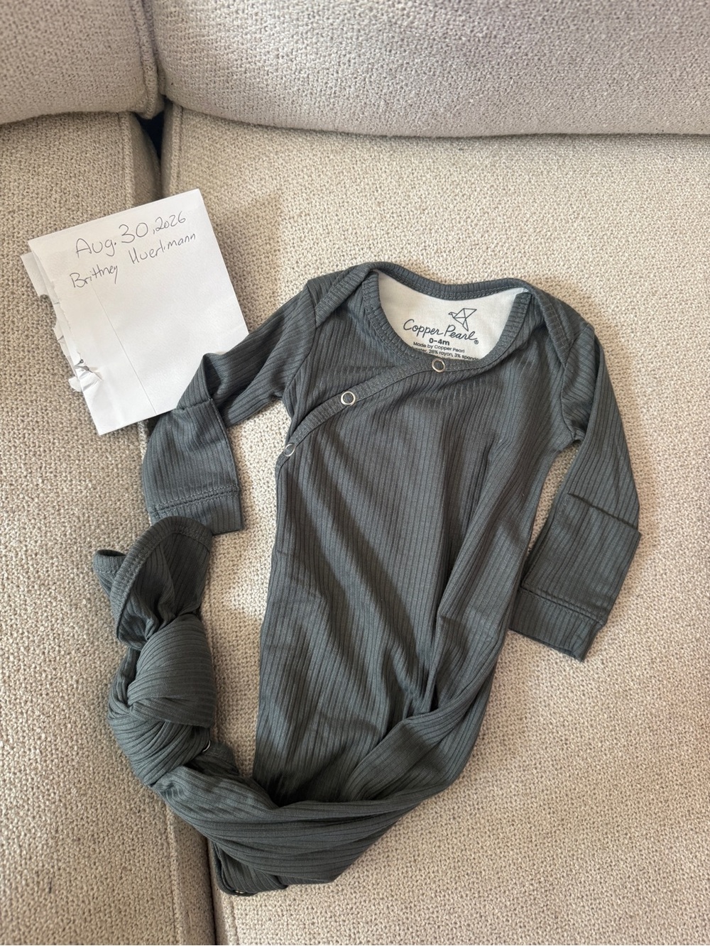 Copper Pearl Charcoal Ribbed Knotted One-Piece Footie for Kids